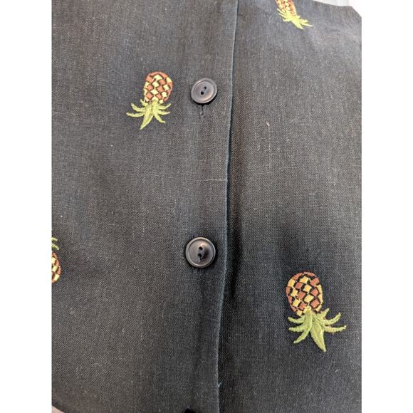 Vintage embroidered pineapple print linen blend sleeveless top - Picture 5 of 7